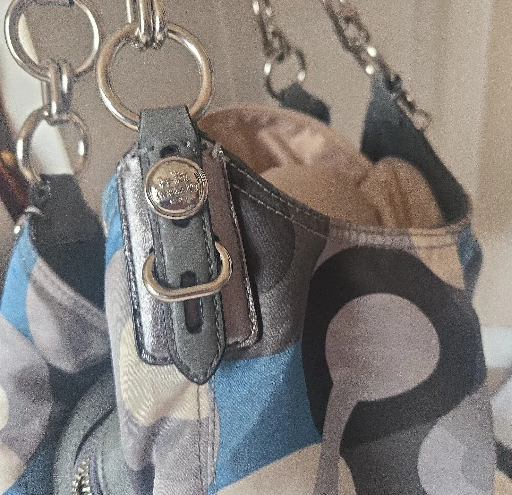 Coach Blue, Gray and Cream Circular-Print Shoulder Bag